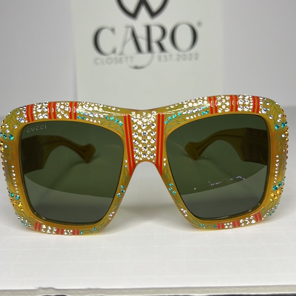 🤩Gucci Hollywood Forever Honey Green Floral Crystal Unisex Sunglasses 🤩 - Picture 6 of 10